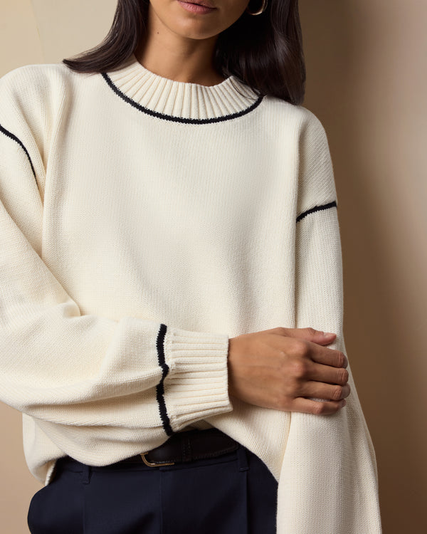 Onia Cotton Oversized Mock Neck Sweater Off White/Black
