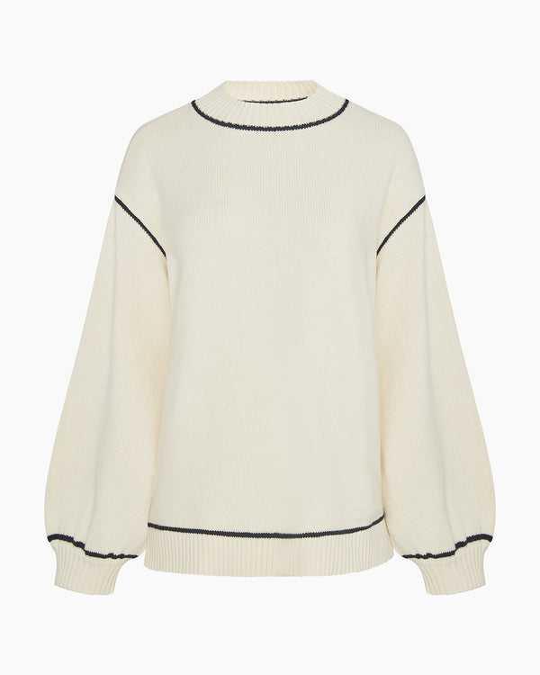 Onia Cotton Oversized Mock Neck Sweater Off White/Black