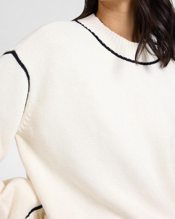 Onia Cotton Oversized Mock Neck Sweater Off White/Black