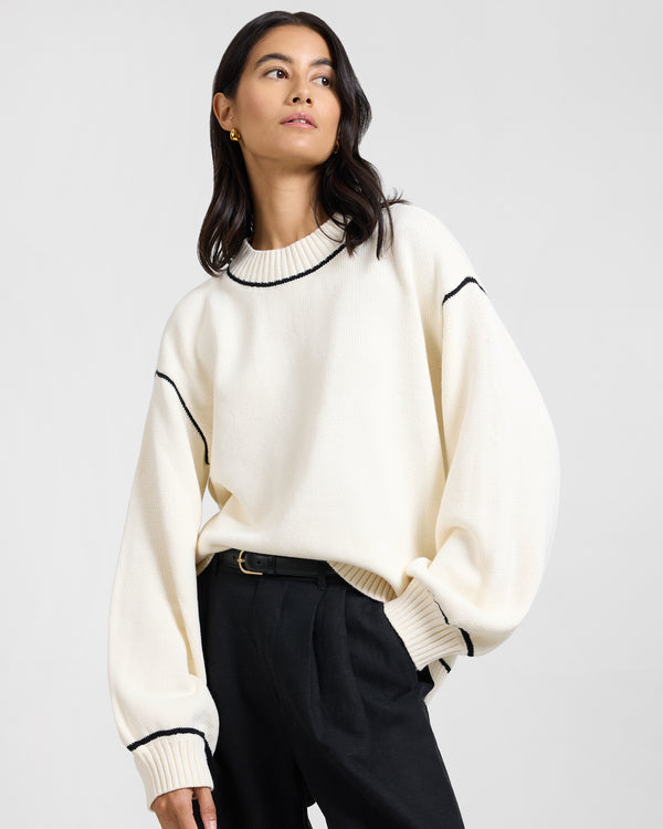 onia Cotton Oversized Mock Neck Sweater Off White/Black