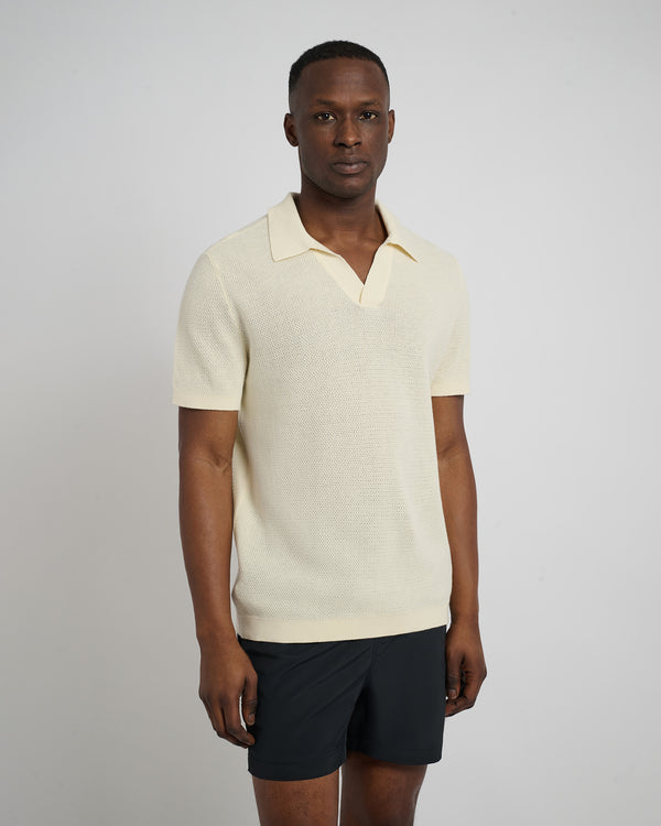 Onia Cotton Textured Johnny Collar Polo Light Yellow