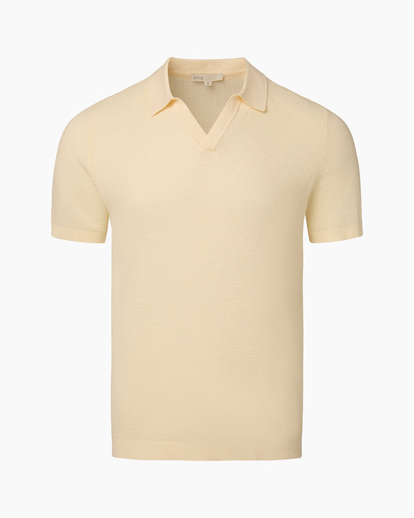 onia Cotton Textured Johnny Collar Polo Light Yellow