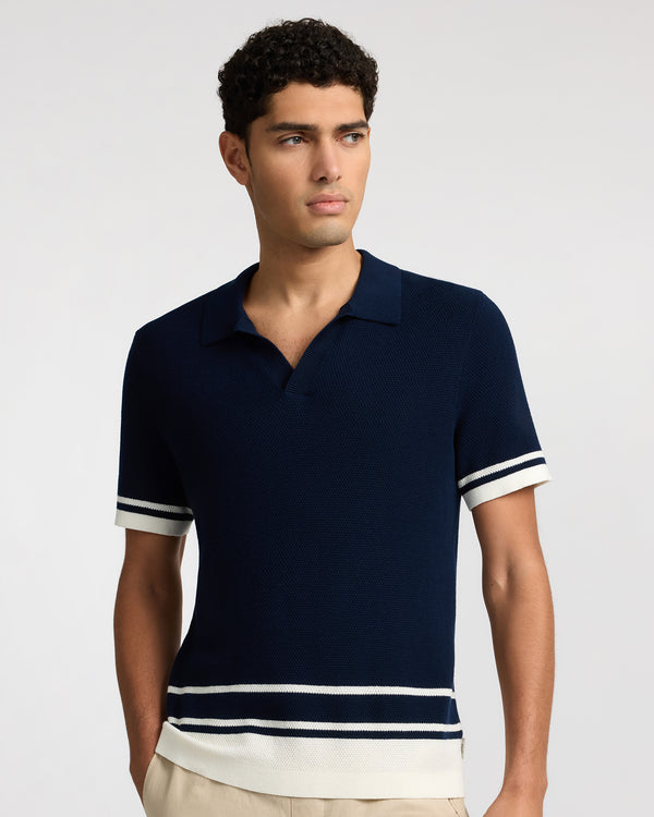 Onia Cotton Textured Johnny Collar Polo Midnight/Egret