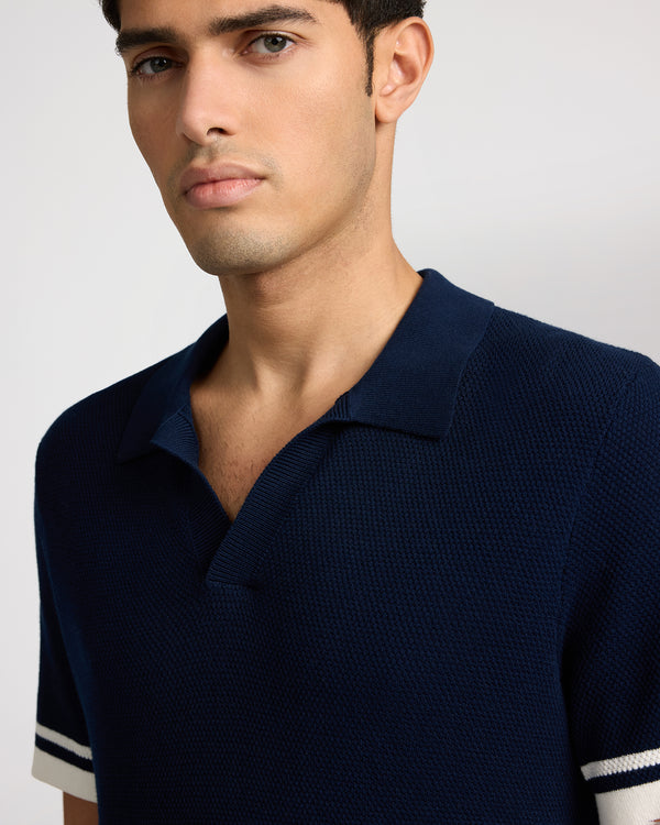 Onia Cotton Textured Johnny Collar Polo Midnight/Egret