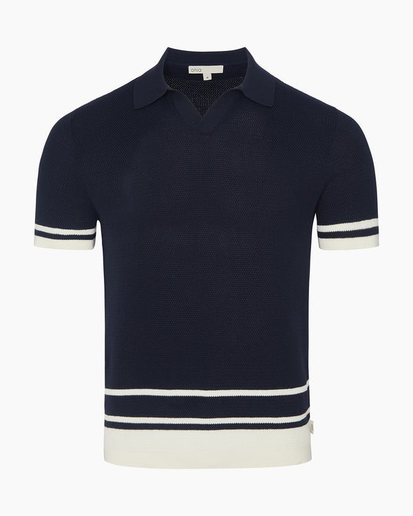 onia Cotton Textured Johnny Collar Polo Midnight/Egret