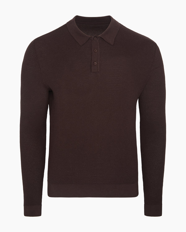 onia Cotton Textured Knit Long Sleeve Polo Sweatshirt Java