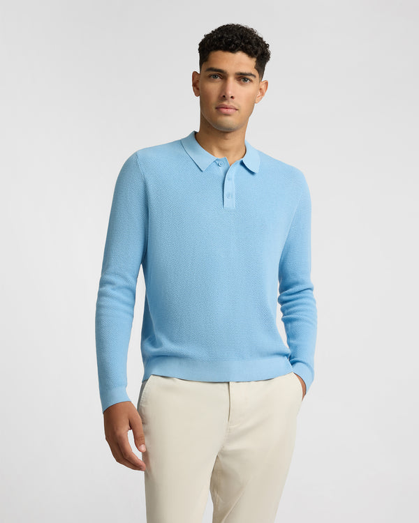 Onia Cotton Textured Knit Long Sleeve Polo Sweatshirt Seaport