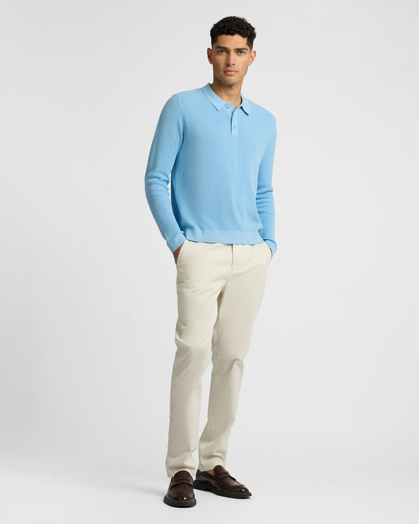 Onia Cotton Textured Knit Long Sleeve Polo Sweatshirt Seaport
