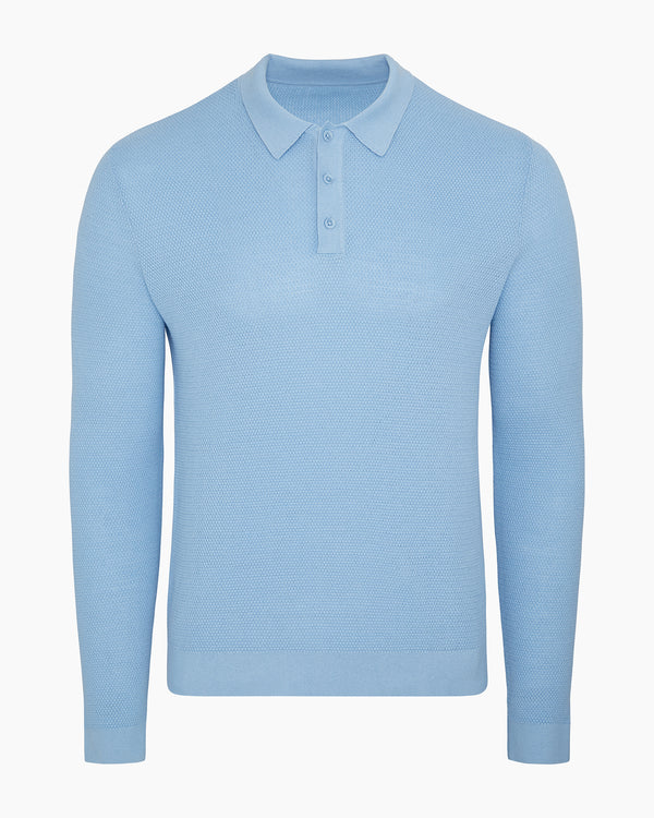 onia Cotton Textured Knit Long Sleeve Polo Sweatshirt Seaport