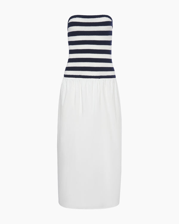 Onia Crochet Knit Poplin Maxi Dress Deep Navy/White