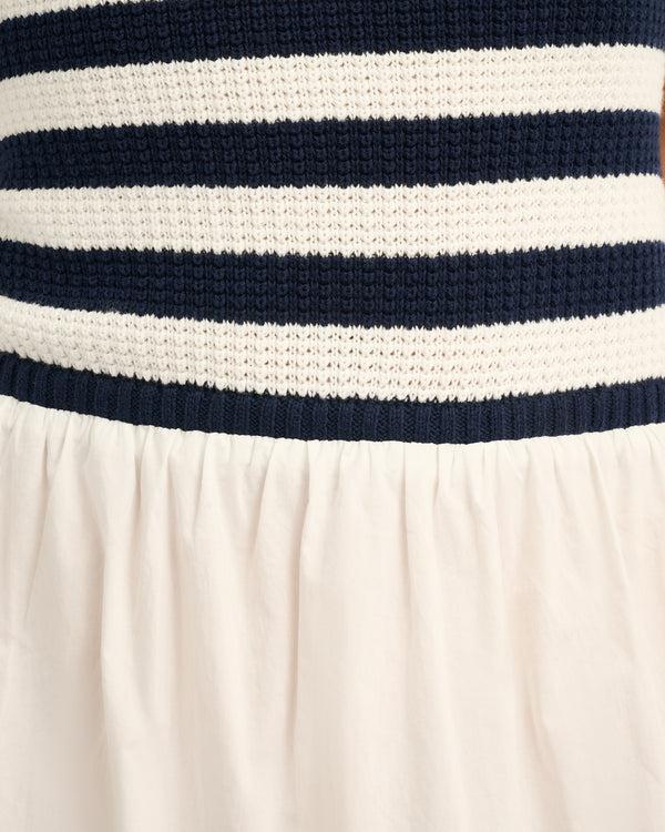 Onia Crochet Knit Poplin Maxi Dress Deep Navy/White