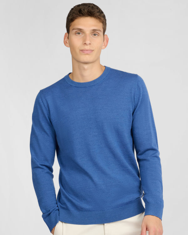 Onia Extra Fine Merino Wool Crewneck Sweater Cobalt Blue Melange