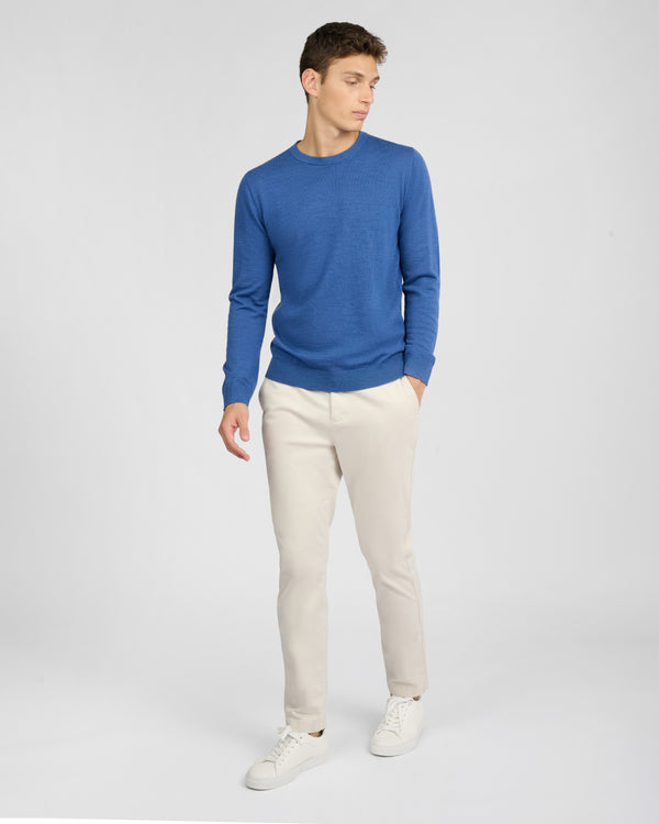 Onia Extra Fine Merino Wool Crewneck Sweater Cobalt Blue Melange