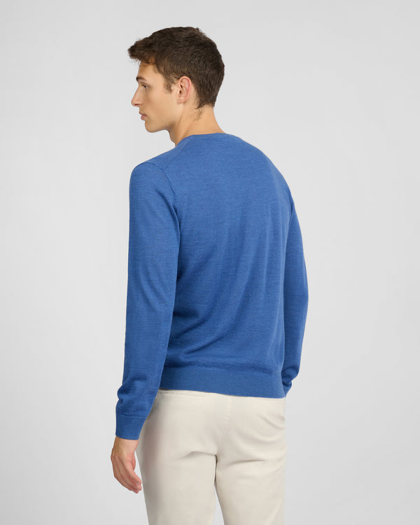 Onia Extra Fine Merino Wool Crewneck Sweater Cobalt Blue Melange