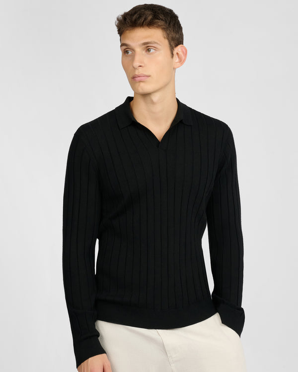 Onia Extra Fine Merino Wool Johnny Collar Polo Black