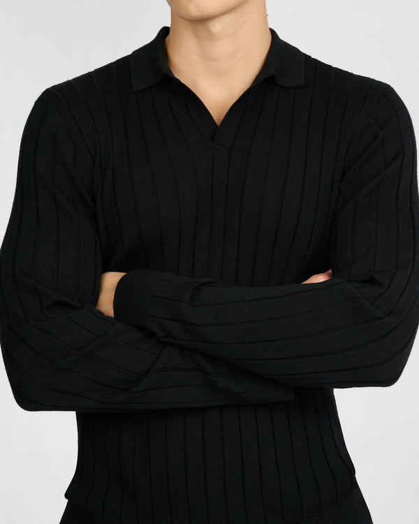 Onia Extra Fine Merino Wool Johnny Collar Polo Black