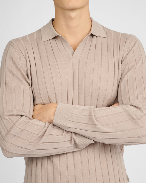 Onia Extra Fine Merino Wool Johnny Collar Polo Oxford Tan