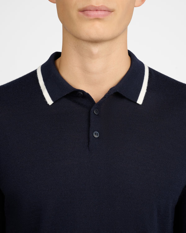 Onia Extra Fine Merino Wool Long Sleeve Polo Midnight/White