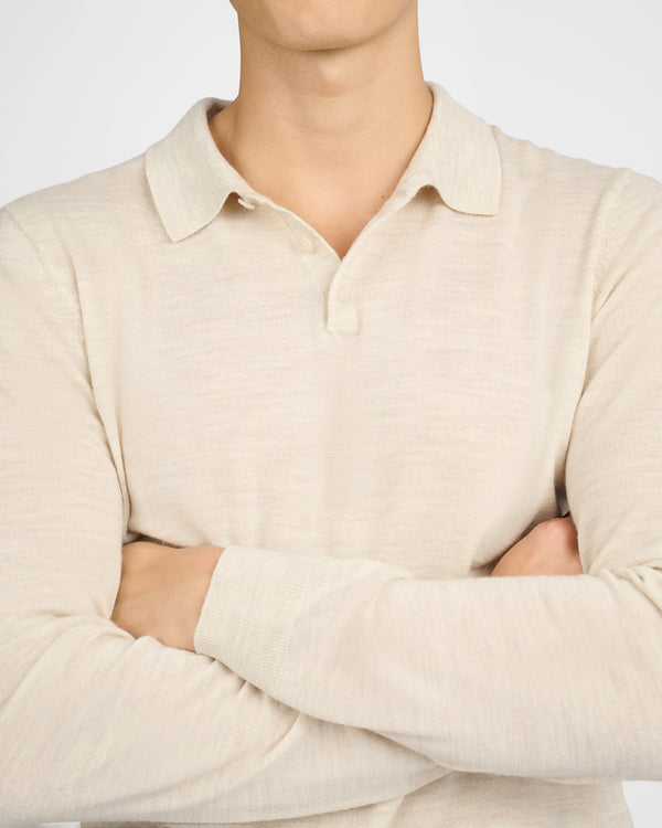 Onia Extra Fine Merino Wool Long Sleeve Polo Stone Melange