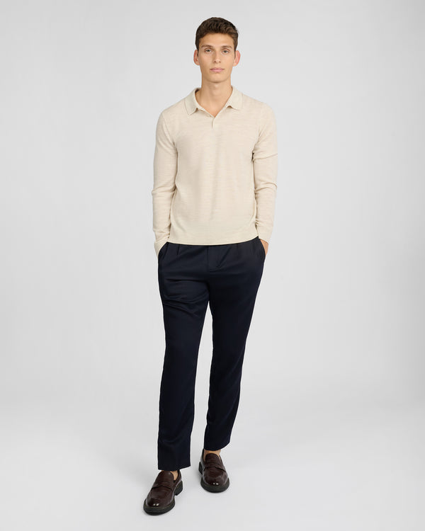 Onia Extra Fine Merino Wool Long Sleeve Polo Stone Melange