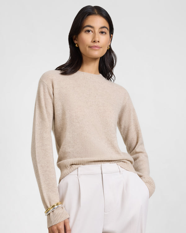 onia Featherweight Cashmere Crewneck Sweater Warm Taupe Melange