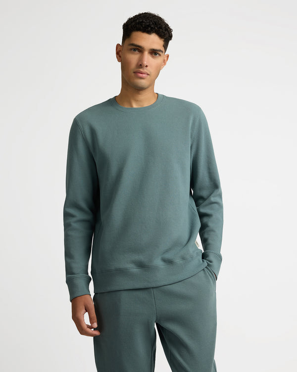 Onia Heavyweight Cotton Waffle Crewneck Sweatshirt Fern