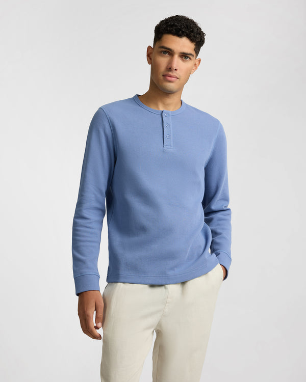 Onia Heavyweight Cotton Waffle Henley Sweatshirt Indigo