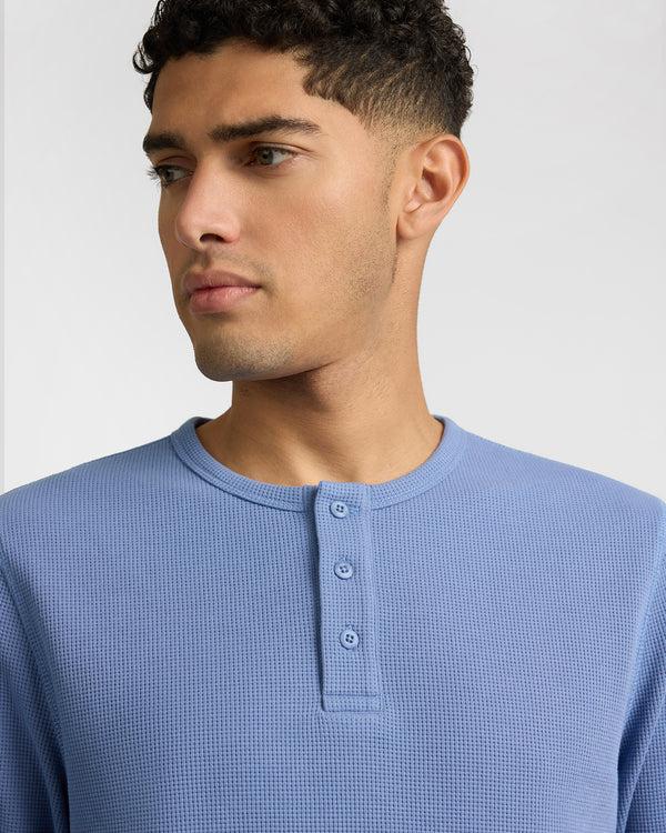 Onia Heavyweight Cotton Waffle Henley Sweatshirt Indigo