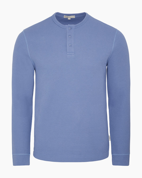 onia Heavyweight Cotton Waffle Henley Sweatshirt Indigo