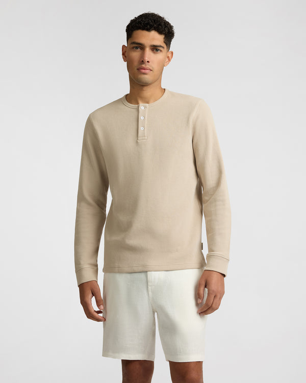 Onia Heavyweight Cotton Waffle Henley Sweatshirt Sand