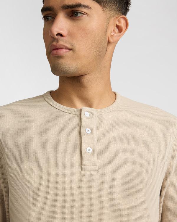 Onia Heavyweight Cotton Waffle Henley Sweatshirt Sand
