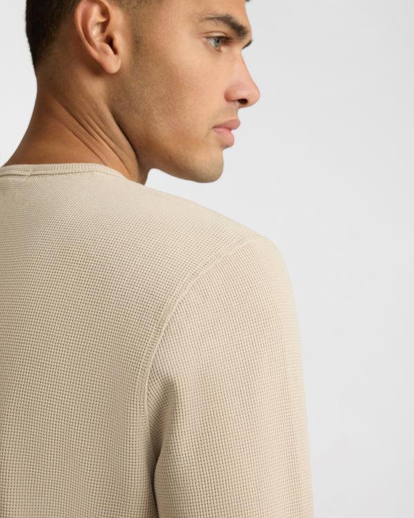 Onia Heavyweight Cotton Waffle Henley Sweatshirt Sand