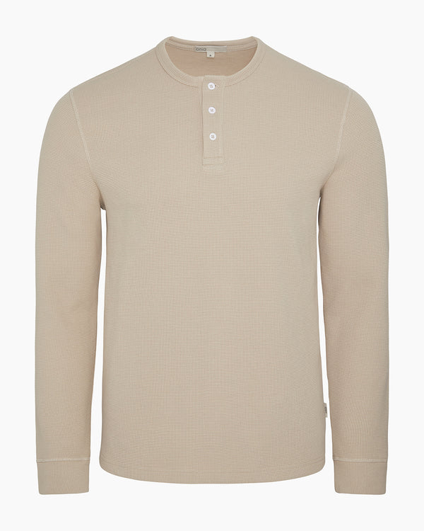 onia Heavyweight Cotton Waffle Henley Sweatshirt Sand