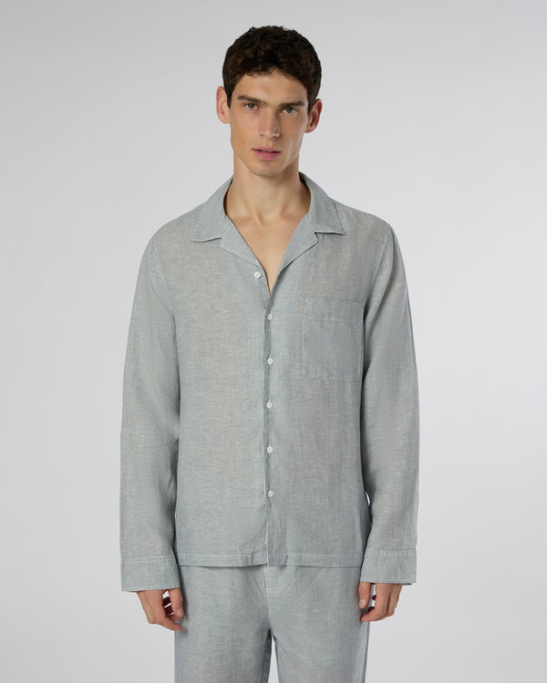 Onia Linen Home Long Sleeve Camp Shirt Deep Navy/White