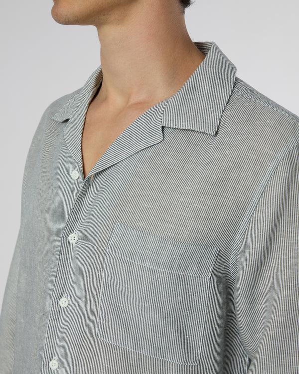Onia Linen Home Long Sleeve Camp Shirt Deep Navy/White