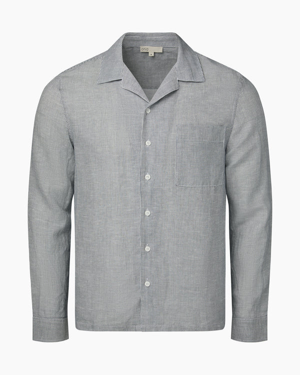 onia Linen Home Long Sleeve Camp Shirt Deep Navy/White