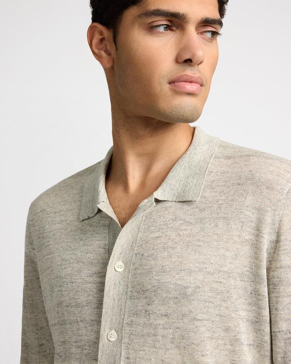 Onia Linen Long Sleeve Sweater Polo Light Grey Melange