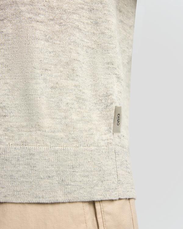 Onia Linen Long Sleeve Sweater Polo Light Grey Melange
