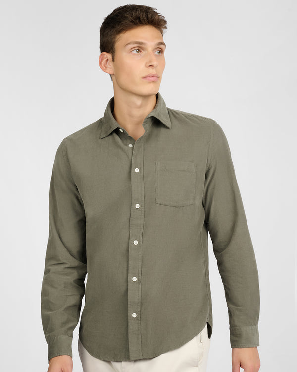 Onia Micro Cord Long Sleeve Button Down Shirt Dark Sage
