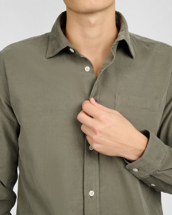 Onia Micro Cord Long Sleeve Button Down Shirt Dark Sage