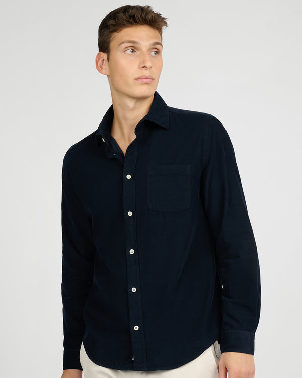 Onia Micro Cord Long Sleeve Button Down Shirt Midnight