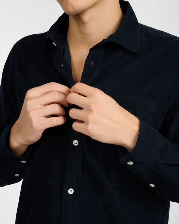 Onia Micro Cord Long Sleeve Button Down Shirt Midnight
