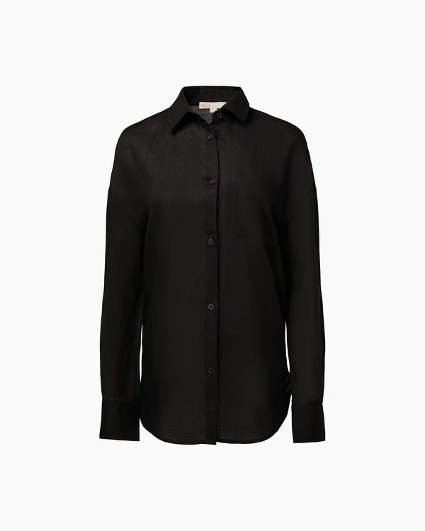 Onia Air Linen Boyfriend Shirt Black