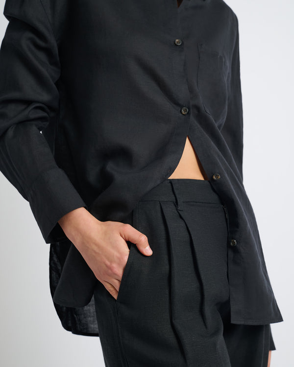 Onia Air Linen Boyfriend Shirt Black