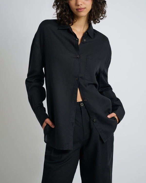 onia Air Linen Boyfriend Shirt Black