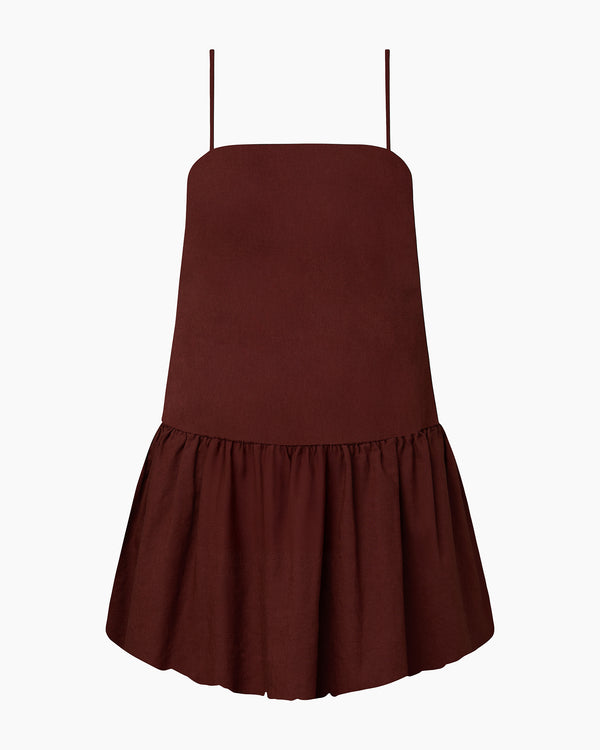 onia Air Linen Bubble Mini Dress Rum