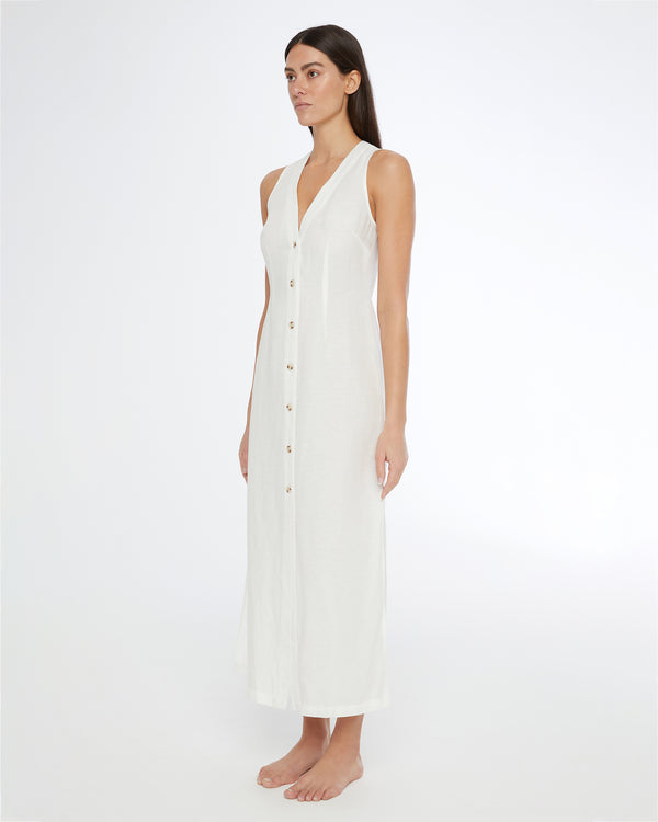 Onia Air Linen Button Down Maxi Dress White