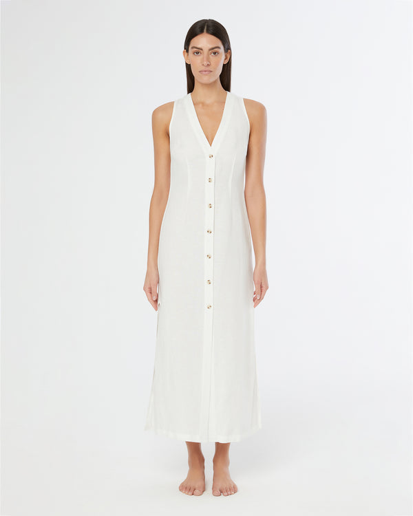 onia Air Linen Button Down Maxi Dress White