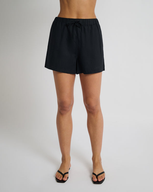 onia Air Linen Elastic Drawstring Short Black