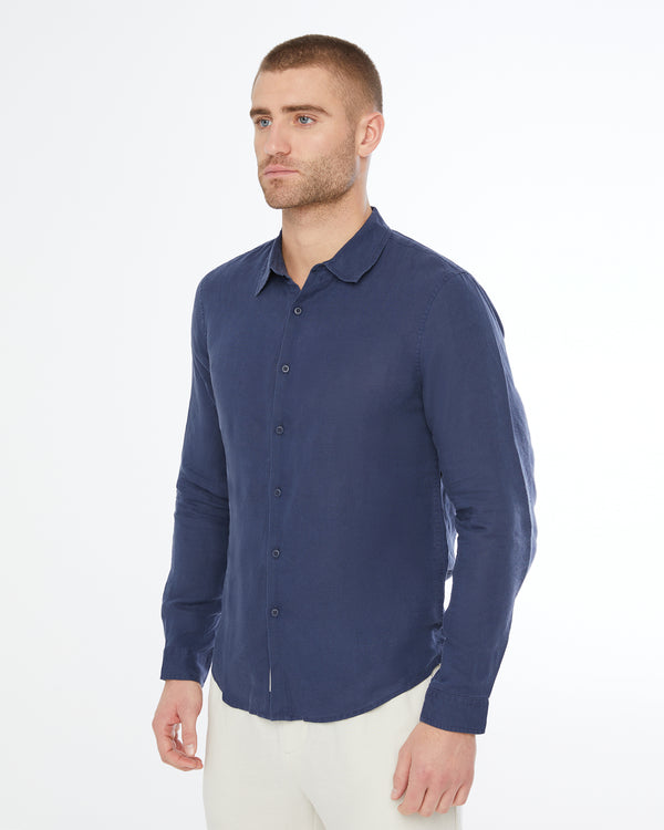 Onia Air Linen Long Sleeve Shirt Deep Navy